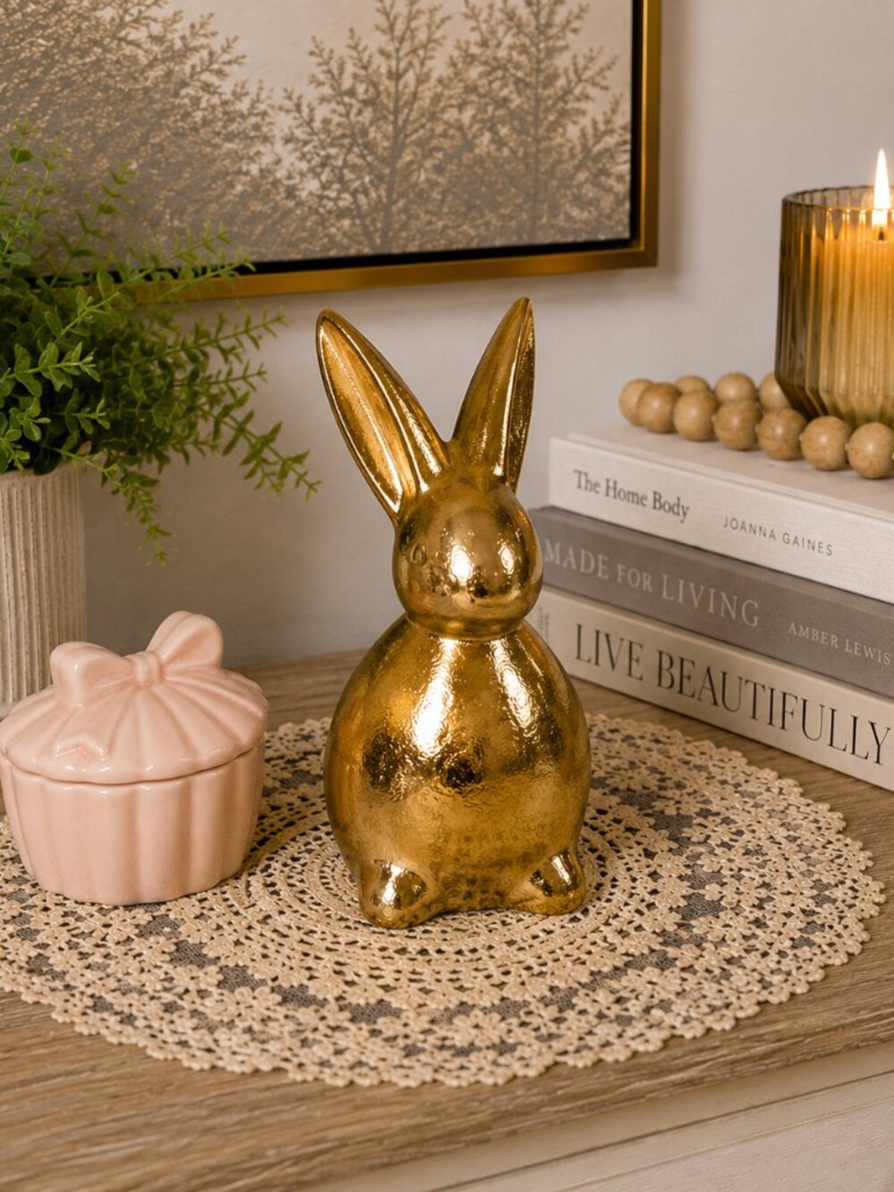 Gold Bunny Figurine 7.5” Metallic Easter Spring Decor Made in India NWT